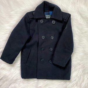 Woolrich Boys Navy Blue Wool Preppy Peacoat 4T